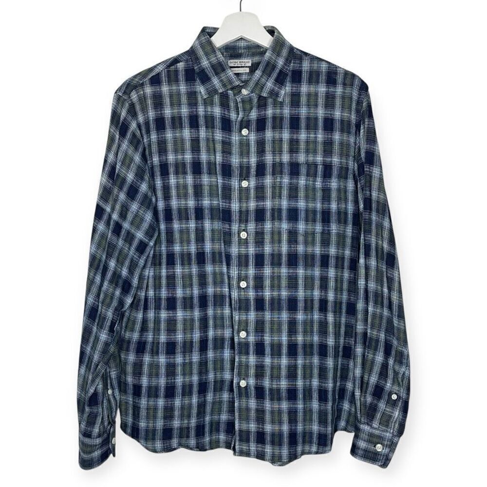 OOBE Oobe Brand Button Down Shirt Navy Blue Plaid Long Sleeve Men’s Size Medium